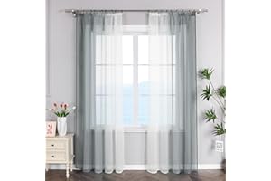 ESLIR Firanki z taśmą marszczącą, firanki, przezroczyste, z gradientem, woal, szare, szer. x wys. 140 x 225 cm, 2 sztuki