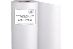 WAGNER GREEN ALLES FÜR DEN GARTENTEICH TOPC Lear Filter Fleece for Fleece Filter | 200 m Fleece Roll, Roll Width: 30, 50, 60, 75 and 100 cm 20 g/m²; for all Koi Pond Filter Fleece | Professional Quality | Hydrophiles Water Through Filter, 75 cm, White