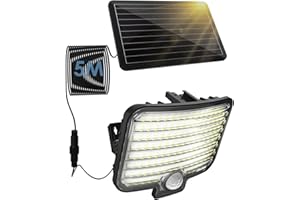 YD LIFE Luce Solare con Sensore di Movimento, Faretto LED Solare da Esterno 800LM, 120 LED, Lampada Solare con Angolo di Illuminazione 150°, IP65 con 5 Metri Cavo per Giardino Garage Terrazza Balcone