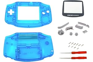 THE TECH DOCTOR Replacement Gameboy Advance Complete Shell Housing Case, Screen Lens & Buttons for Nintendo Gameboy Advance - Professional Repair Kit Including Tools (Transparent Blue)