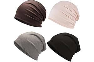 DqiUnaX Chemo Mütze Damen, 4 Stück Beanie Chemo Kopfbedeckung für Frauen, Weiche Mützen für Haarausfall und Chemotherapie, Tägliche Kopfbedeckung in Schwarz, Beige, Khaki und Braun