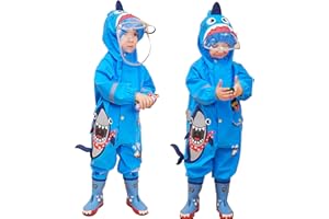 JinBei Vestiti per bambini Ragazzi Ragazze All in One Impermeabile con Cappuccio Impermeabile Unisex Leggero Carino Modello 3D Rainsuits Poncho Traspirante Cappello Trasparente Strisce Riflettenti