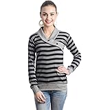 TeemoodsWomen's Cotton Blend Striped V Neck Full Sleeves Winter Top | Tshirts