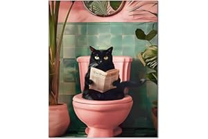 Qiukoo Malen nach Zahlen Erwachsene Lustiges Katzenmotiv im Badezimmer 40×50 cm Leinwand Kreatives DIY Set für Erwachsene und Anfänger Entspannendes Bastelset mit Acrylfarben und Pinseln ohne Rahmen