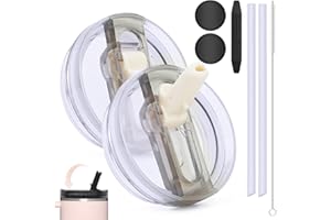 VORTIX Stanley Cup pokrywka zabezpieczona przed wyciekiem, 2 sztuki, w 100% szczelna, zdejmowana pokrywa zapasowa ze słomką i szczotką do czyszczenia, nadaje się do mycia w zmywarce i wielokrotnego użytku