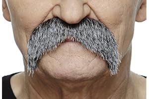 Mustaches Selbstklebender Walrus Gefälschter Schnurrbart, Neuheit, Falsche Gesichtsbehaarung, Kostümzubehör für Erwachsene, Salz und Pfeffer Farbe