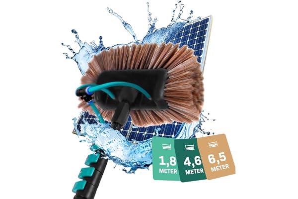 VONROC Brosse de Lavage Télescopique 6,5 m avec Arrivée Eau – Nettoyer Panneaux Solaires, Vitres, Façades et Véhicules – Kit Complet 2 en 1 - avec Tuyau, Raccord Universel - Nettoyage Puissant