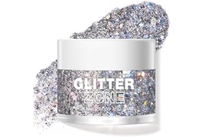 LANGMANNI Holografischer Körper Glitter Gel/Lidschatten Kosmetik-Grade für Körper,Gesicht,Haar und Lippe.Farbveränderndes Glitter Gel unter Licht. -1.35 oz (5# Silver Fantasy)