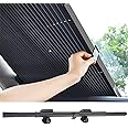 KASTWAVE Retractable Windshield Sun Shade for Car, 65CM Large Foldable Sun Visor Protector, Blocks 99% UV Rays and Heat, Auto Sunshade Fits Front Rear Window with Double Suction Cups, Black