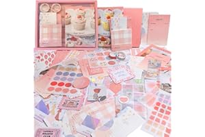 ROEOWENE 410 PCS Journal Kit Scrapbooking Pegatinas Scrapbook Papeles diy Scrapbooking Materiales Papeleria Aesthetic Diario Album Scrapbook Manualidades Regalos Mujeres Adolescentes-Rosa
