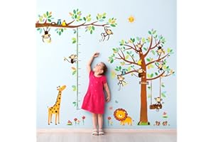 DECOWALL SG4-1401P1402 8 Petits Singes Arboricoles et Ruban Mesureur Autocollants Muraux Mural Stickers Chambre Enfants Garderie Salon wall adhsif maison dcalcomanies