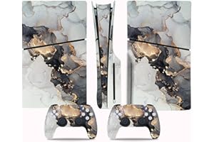 ROIPIN PS5 Slim Disc Version Skin für Konsole und Controller, Vinyl-Aufkleber Playstation 5 Slim Skins Wrap Decal Cover Schutzzubehör für PS5 Slim Disc Edition (grauer Marmor)