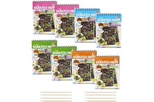 ZORVIXAL 80 Seiten Scratch Art Notizbücher für Kinder,10×14cm Kratzbilder für Kinder mit Holzstiften,Blätter Regenbogen Kratzpapier,Magic Scratch Book für Geschenkkarten,Kritzeleien,Dekorationen,Bastelarbeiten