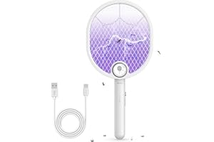 Buzbug Electric Fly Swatter, Foldable Fly Killer Electric Mosquito Swatter USB-C Rechargeable Bug Zapper Racket for Home Indoor and Outdoor Large Surface Fly Zapper Racket with 3-layer Dense Mesh