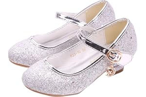 YOSICIL Mädchen Schuhe Prinzessin Festliche Schuhe Niedriger Absatz Glitzer Schuhe Kinder Hochzeit Schuhe zum Abendkleid Fasching Halloween Karneval Tanzball Party Lila Pink Silber Blau Gr 27-38