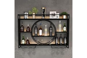 GÉNÉRIQUE Porte-Bouteilles Mural avec Porte-Verre, Casier à Vin en MéTal, Bars Modernes Porte-Vin éTagèRes Flottantes en Verre, Etagere Murale Range Bouteille Vin pour Cuisines, Bar (Noir,100x15x80cm)