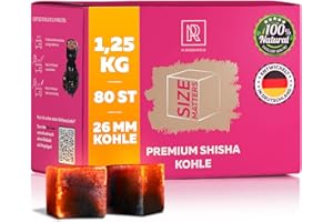 Shisha Kohle 1,25 KG 80 Würfel 26mm - 100% Organic Bio Naturkohle |ohne chemische Zusätze| Für Shisha & BBQ - Mit Kohle Grill und Shisha Zubehör wie HMD Smokebox & Kaminaufsatz Shishakohle Coal