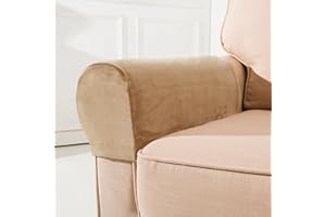 XIEHUZA Armrest Covers, Set of 2 Stretch Armchair Couch Armrest Chair Covers Anti-Slip Sofa Chair Velvet Arm Caps for Chair Furniture Protector Sofa Couches Recliner (Sand)