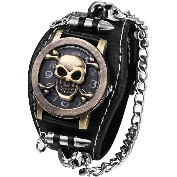 Bracelet Cuir Tête De Mort Pour Homme - Style Gothique Biker - Neuf Avec étiquettes