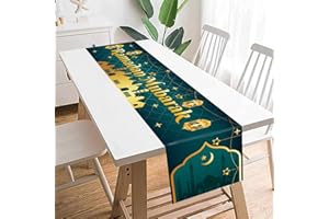 AVISKI Chemin de Table du Ramadan Kareem - Décoration de Table - Mosquée du Ramadan - Lanterne Islamique Happy Ramadan Kareem 2024 - Fournitures de fête -180 x 35 cm