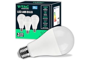 V-TAC 3x Lampadine LED 15W ad Alta Luminosità 1521 Lumen - E27 A65 - Lampadine Nuova Generazione - 3000K Luce Bianco Caldo - Equivalenti a 100W - Box da 3