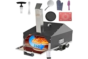 SHINY STAR IN THE DARK SKY CYBER Série 12" Four à Pizza Extérieur, Four à Pizza en Acier Inoxydable avec Pierre à Pizza Rotative à 360°, Poêle à Pizza au Granulés de Bois pour Fêtes dans le Jardin, Camping et Pique-Niques,Noir