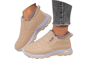 Generisch Winterstiefel Damen, Bequeme Wollige Winter Schuhe, wasserdichte Outdoor Stiefeletten Schnürfrei, Warme Slipper Boots für Damen mit Weichem Futter für Herbst Winter Alltag Spaziergang