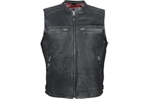 KEROZEN Gilet cuir moto homme motard- Biker Gilet en cuir vachette naturel pleine fleur - Gilet cuir vintage zippé homme - Veste cuir sans manches avec sangles latérales réglage taille