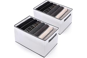 sprecenk Wardrobe Clothes Storage Organiser, Large 7 Grids Closet Drawer Organisers Dividers, 2PCS Foldable Jeans Storage Organiser Box for Pants, Jumpers, Jeans, T-shirts, Grey