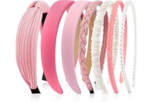Kotkiddy Set di 7 cerchietti per capelli da donna, diversi modelli, fasce per capelli, in plastica, per ragazze e donne (rosa)