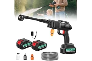 wowspeed 21V Cordless Pressure Washer with 2 Battery and Charger, 62 Bar Battery Pressure Washer with 6-in-1 Nozzle, 270L/h Portable Jet Wash 5m/16.8ft tube for Car Floor Gardening Cleaning Watering