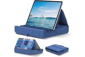 KDD Supporto cuscino per tablet, Supporto pieghevole per iPad per grembo, letto e scrivania - Dock per tablet con tasca e supporto per iPad Pro 12.9, 10.5, Air Mini 6 5 4 3, Kindle, E-Reader, Blu