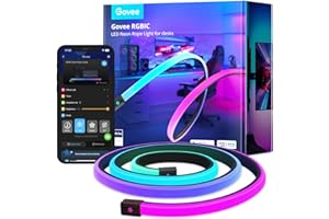 ‎GOVEE Govee Gaming Neon LED Strip 3M mit 84 LED-Perlen/m, RGBIC Blendfreie Neon LED Streifen mit Alexa arbeiten und APP, 11 Musikmodus und 64+ Szenenmodus für Spielzimmer und Tischplatte, Zuschneidbarer