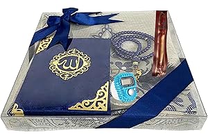 Imani Aksa Coffret Cadeau Musulman-(Tapis de prière, tasbih, Livre de sourate)- Tapis prière- Coffret Islam-Ramadan,Aïd Hajj, Umrah, Mariage, Naissance, Mevlid Muslim… (Bleu 1)