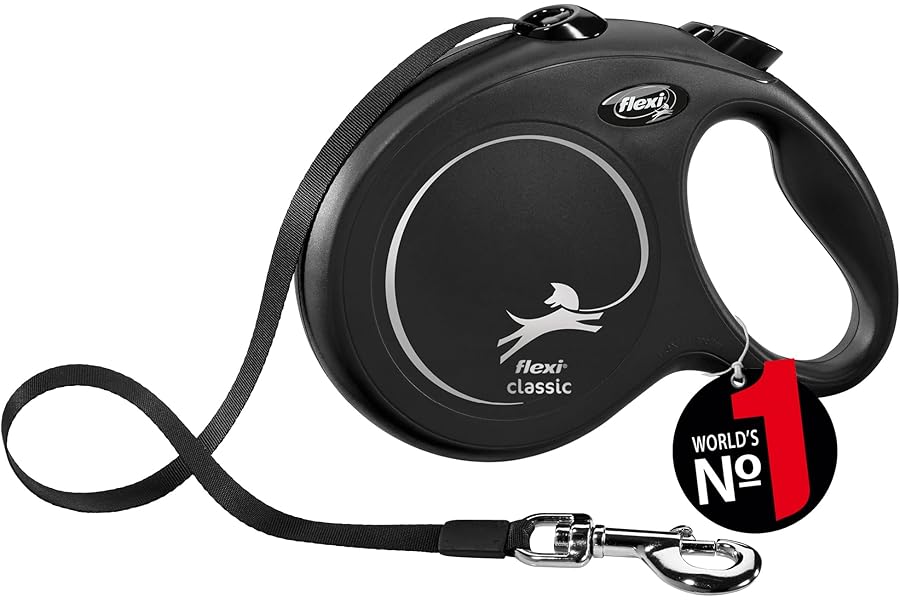 flexi Classic L Tape 8 m black, retractable leash for dogs up to 50 kg