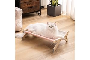 MEWOOFUN Cama 2 en 1 para ventana de gato, percha de madera para gatos de interior, hamaca ajustable y resistente para ventana de gato, asiento para alféizares de ventana, cajones, mesita de