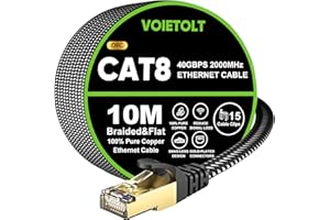VOIETOLT Cat 8 Ethernet Cable 10M, High-Speed 40Gbps/2000Mhz Flat Braided Internet Cable, Gigabit STP RJ45 Network Cable Compatible for PS4/5, for Modem, PC/Laptop