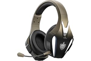 PHOINIKAS Casque Gaming, 2,4 GHz Casque Gaming sans Fil pour PS5, PS4, PC, Casque avec Micro, 7.1 Son Surround, Lumières LED, Casque Gamer pour Switch, Mac, Mobile (Or)