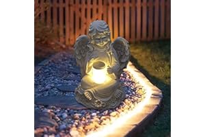 Ange Fée Statuette Avec La Lumière Solaire,Jardin Résine Ange Figurines Ornament Décoration D'ange Pour Pelouse Cimetière Cadeaux Commémoratifs,Ange Gardien Jardin Statuette-Fille 14.5x13x19cm(6x5x7in