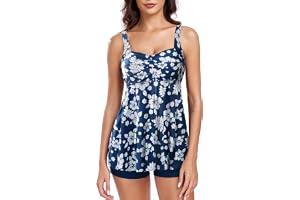 FLYILY Dam 2 delar tankini-set tvinnad framsida tankini-topp med pojkshorts magkontroll badkläder blommig baddräkt