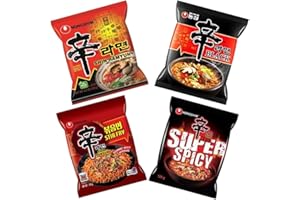 KOREAN MARKET Shin Ramyun - Pack de 4 Variedades de Ramen Coreano - Sabores: Original, Black, Stir Fry y Red