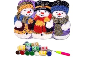 YOOTOM Knüpfteppich zum Selber Knüpfen, DIY Weihnachten Knüpfsets Kreuzstich Teppich Christmas Snowman Latch Hook Rug Kits 52x38cm