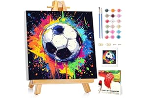 MANDUN ART Fußball Malen Nach Zahlen Kinder mit Rahmen, Malen nach zahlen kinder ab 5 6 7 8 9 10 Jahre, Malset mit Rahmen, Pinsel und Acrylfarben, Geschenk für Mädchen und Jungen, mit Glitzer 20x20cm