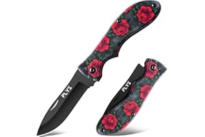 Plys Cuchillo de bolsillo, pequeño cuchillo plegable, corte de cuerda, cuchillo para exteriores, patrón de flores rojas
