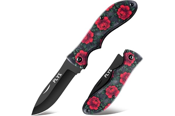 Plys Couteau de poche petit couteau pliant coupe corde couteau extérieur motif fleur rouge