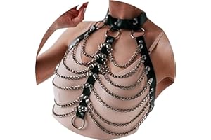SUNSDEW Women's Body Harness Bra Punk Chest Harness Belt Elastic Adjustable Metal Chain Bra Dance Carnival Gothic Costume Accessories