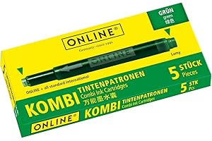 Online double-sided pen ink cartridges, universal pen refills, compatible with all common fountain pens, even Lamy pens - 5 spare cartridges - colour green, 17144/12