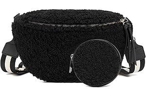 ER.Roulour Bauchtasche Plüsch Damen Umhängetasche Gürteltasche Hüfttasche mit Breiter Gurt und Münze Crossbody Bag (Schwarz)