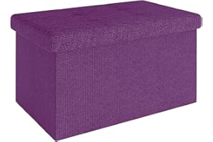 INTIRILIFE Panca pieghevole 49x30x30 cm in VIOLA - Cubo di seduta con coperchio e vano portaoggetti in tessuto con incavi Cubo di seduta poggiapiedi richiudibile cassetto portaoggetti sgabello sedile
