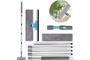 TENDAK Myjka do okien z uchwytem teleskopowym – 2 w 1, profesjonalna ściągaczka do okien, teleskopowa myjka do okien od 90 do 200 cm, zestaw do czyszczenia szyb do wysokich okien wewnątrz i na zewnątrz,